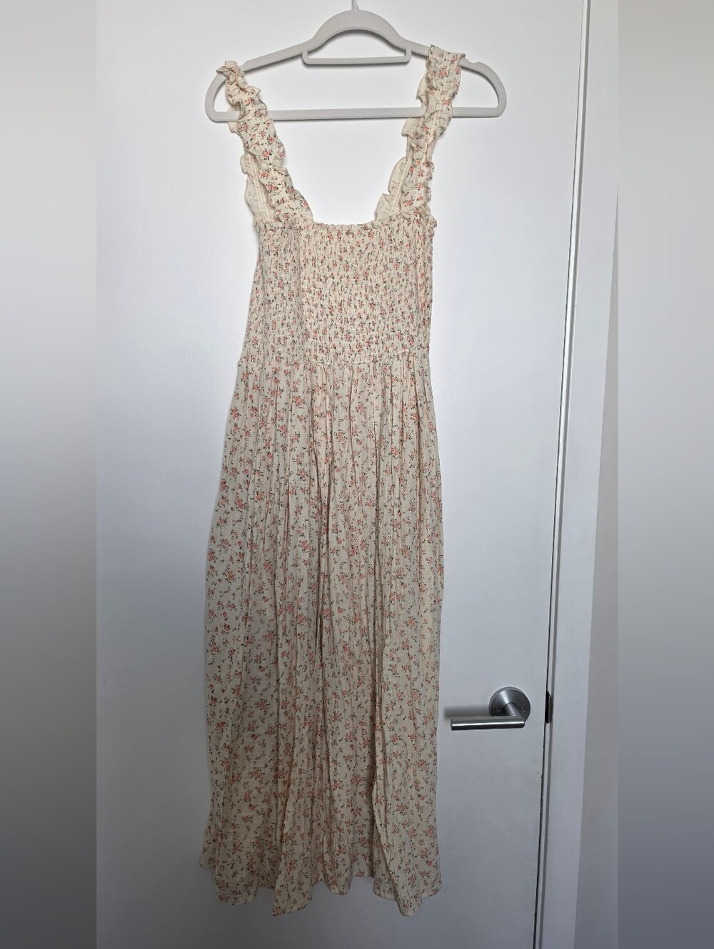 Nothing Fits But Women’s Cream Floral Smocked Maxi Dress